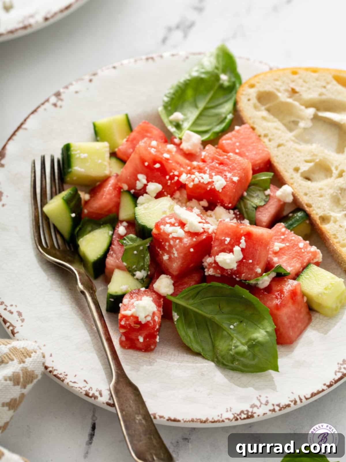 Cooling Watermelon Feta Salad 9 cubed watermelon with cucumber and feta cheese