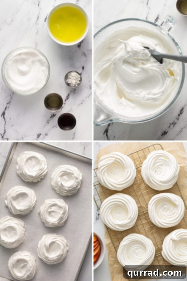 Perfect Mini Pavlova Bites 4 4 picture collage of ingredients for Pavlova recipe
