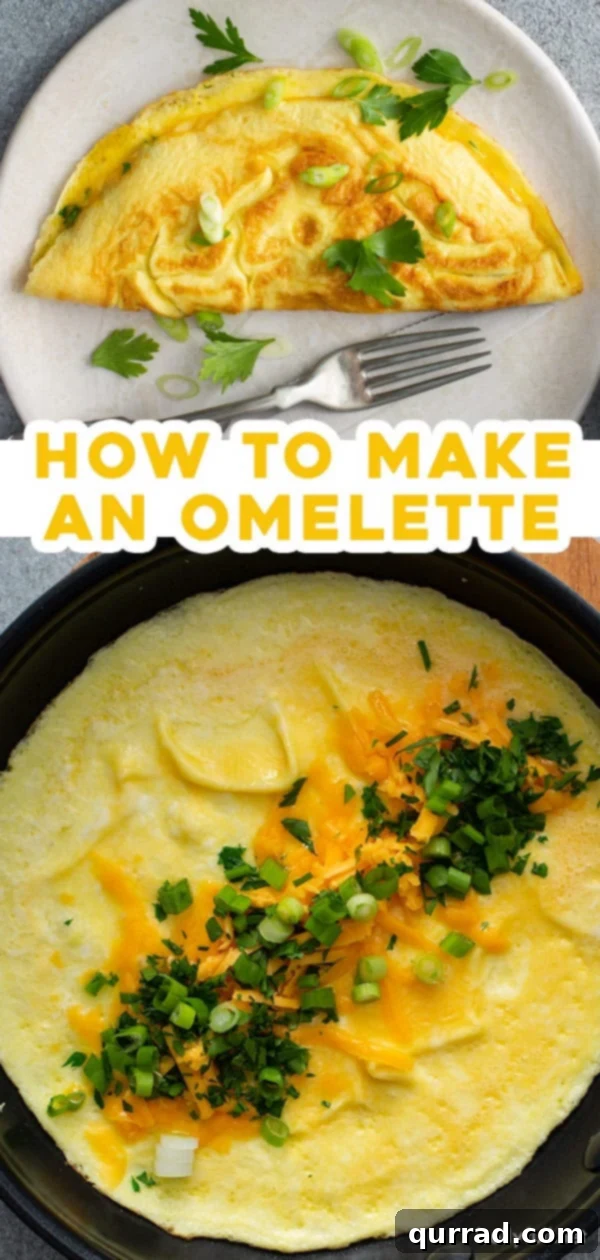 How to Make a Fluffy Cheese Omelette 7 Pinterest pin graphic for how to make a delicious and easy omelette at home.