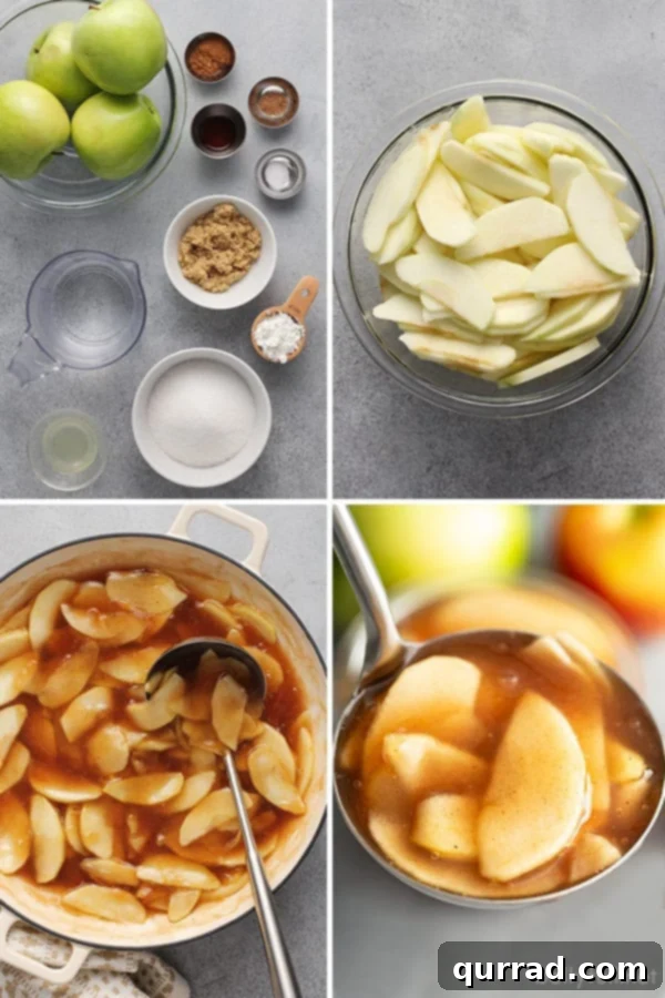 Effortless Homemade Apple Pie Filling 4 4 picture collage of apple pie filling ingredients