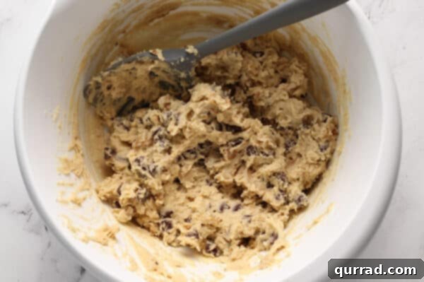 chocolate chip cookie dough in mixing bowl