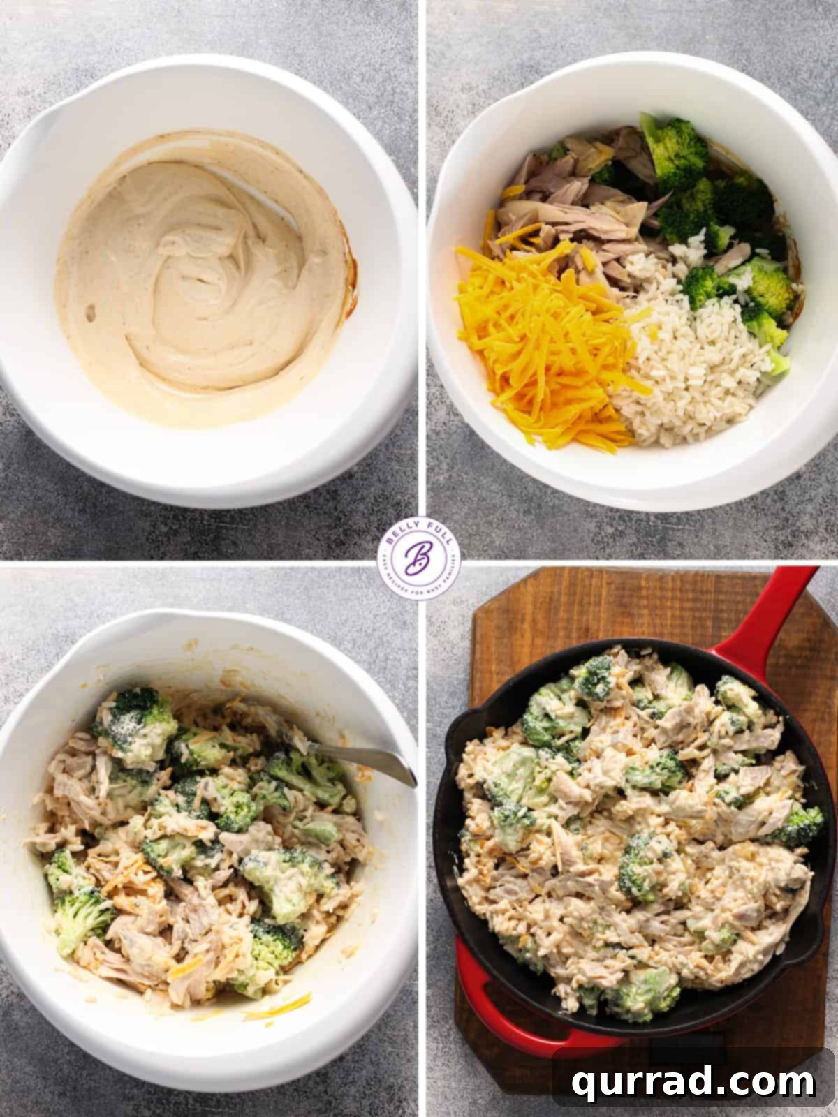 Hearty Chicken Broccoli Rice Bake 4 steps on how to make chicken and broccoli rice casserole