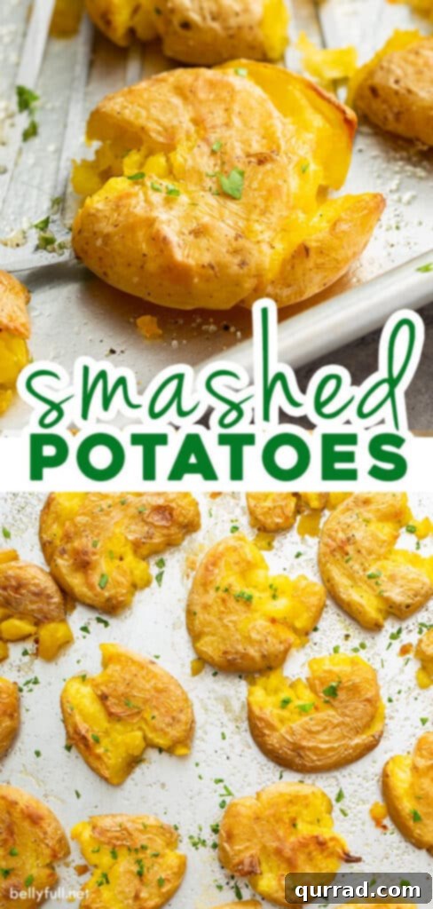 Golden Crispy Smashed Potatoes 8 A two-picture collage displaying roasted smashed potatoes, perfect for a Pinterest pin, highlighting their crispy texture and golden appearance.