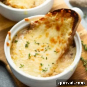 overhead soup bowl with melted cheese covered bread