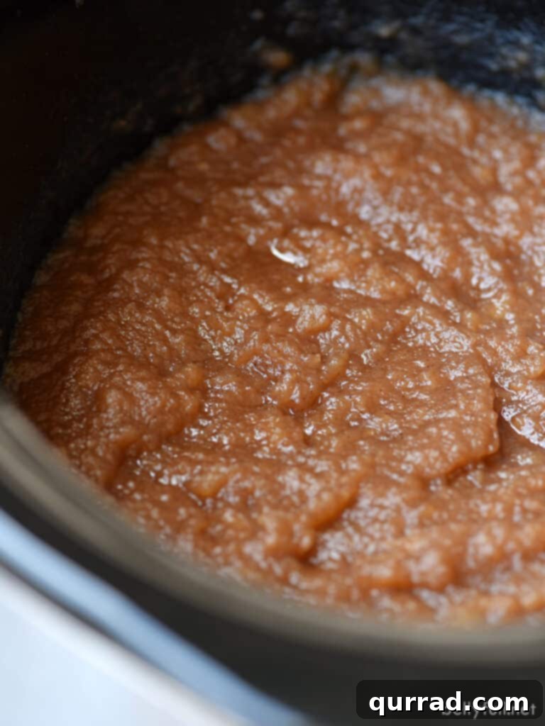 Apple Bliss from Scratch 5 Warm brown sugar applesauce simmering gently in a slow cooker, ready to be mashed.