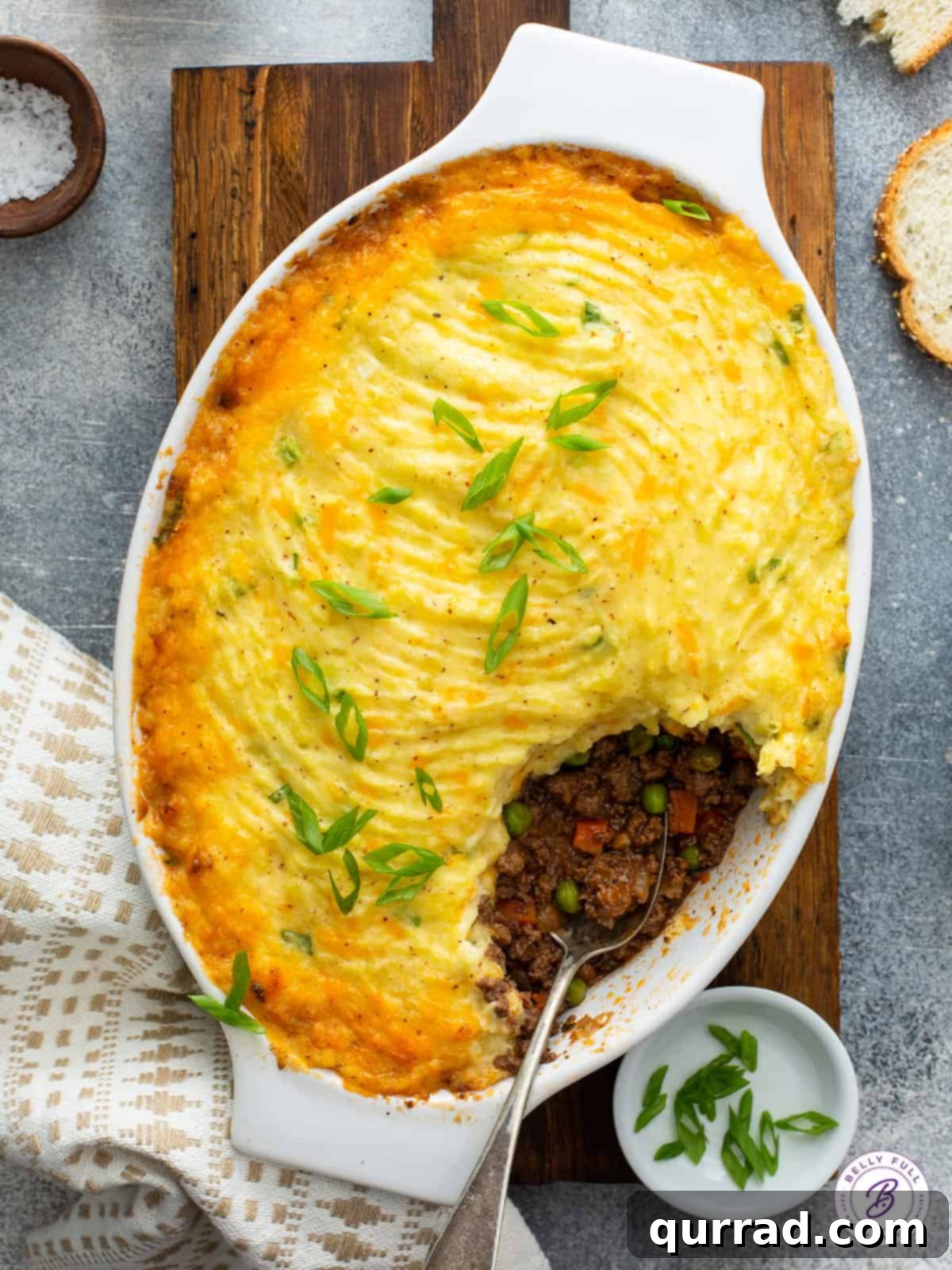 Rustic Lamb and Potato Bake 2 overhead ground beef casserole with golden mashed potato crust
