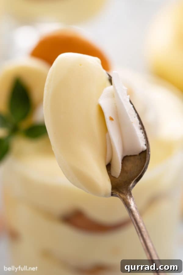 spoonful of banana pudding and whipped cream