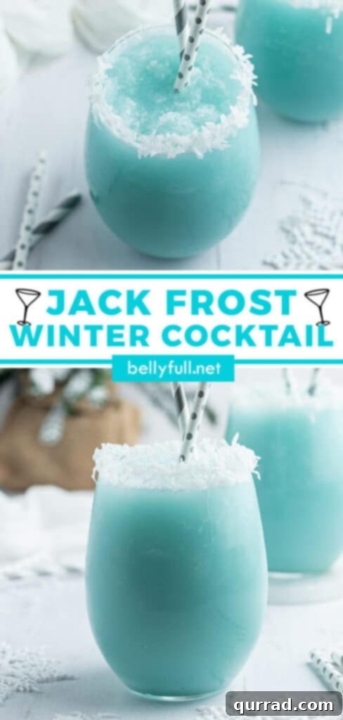 Pin for Jack Frost Winter Cocktail with coconut rim
