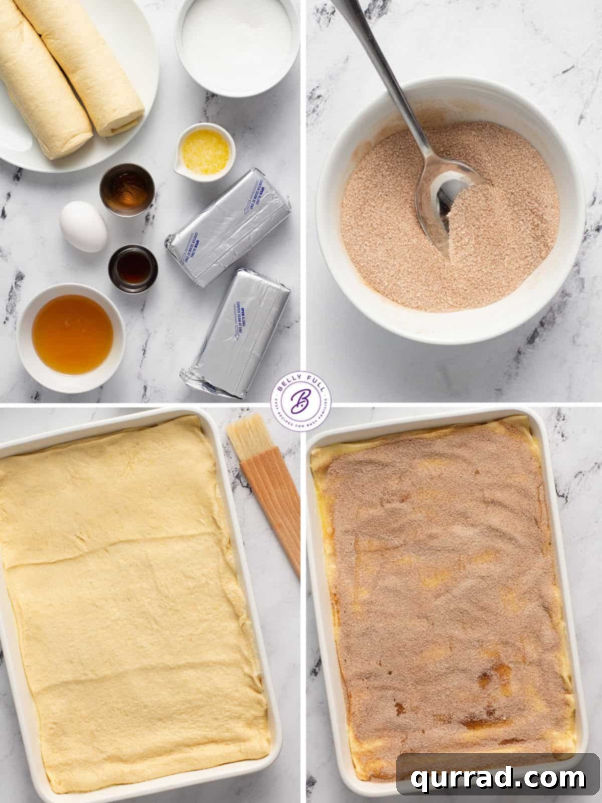 Honey Kissed Sopapilla Cheesecake 4 Four-image step-by-step collage showing how to prepare Sopapilla Cheesecake bars