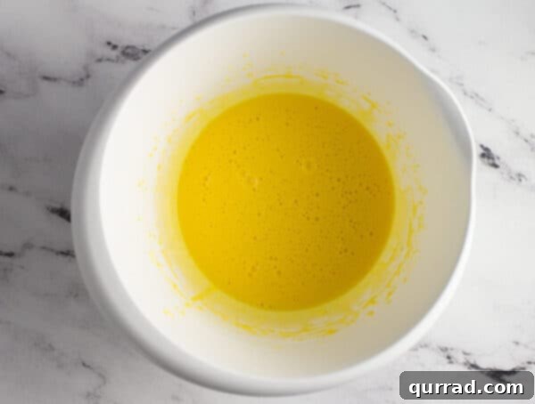 beaten eggs in mixing bowl