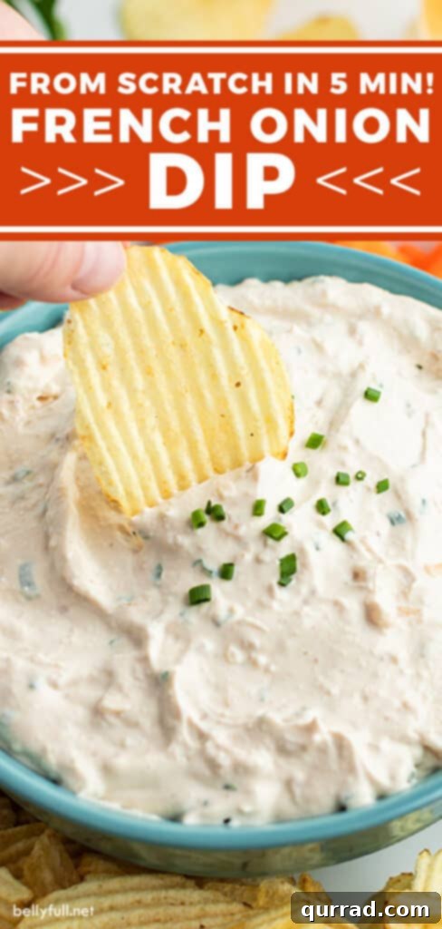 Gourmet French Onion Dip 5 A visually appealing image for Pinterest, promoting the 5-minute homemade French Onion Dip recipe.
