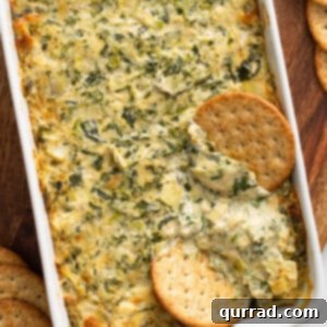 hot spinach artichoke dip with crackers