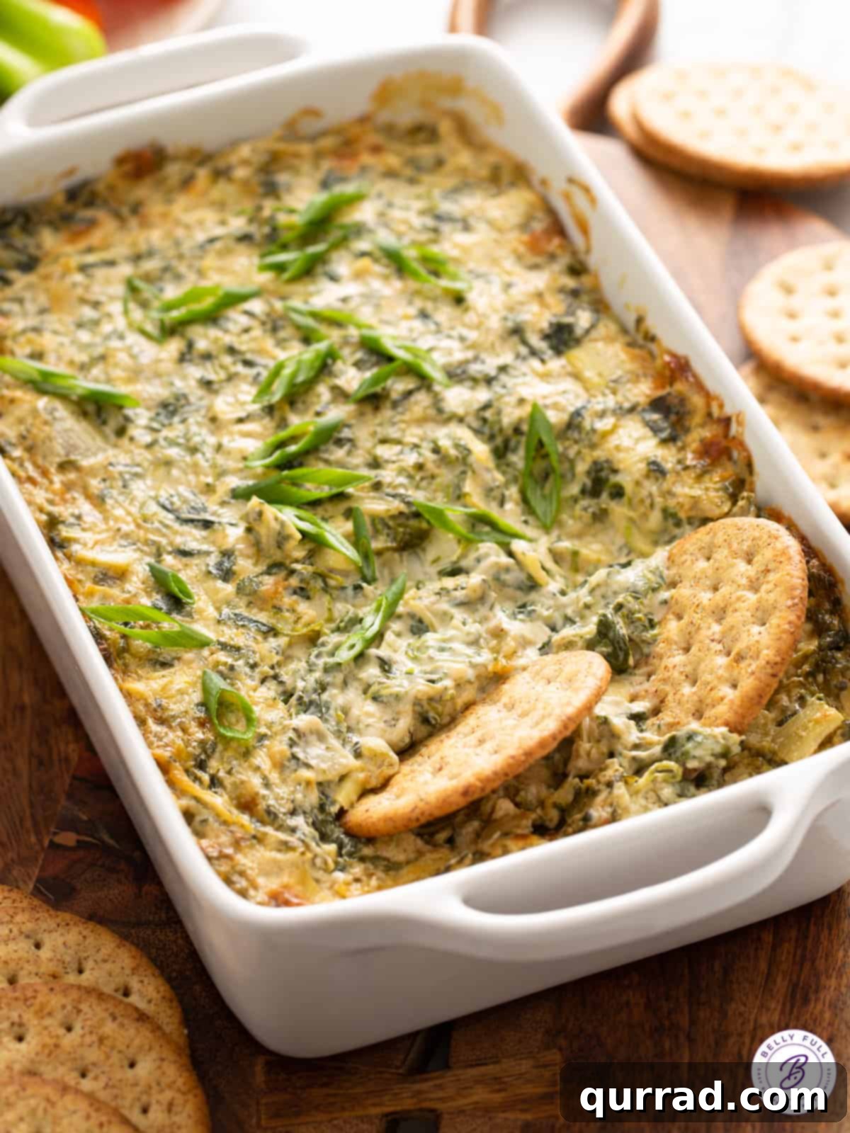 hot dip in casserole dish with crackers