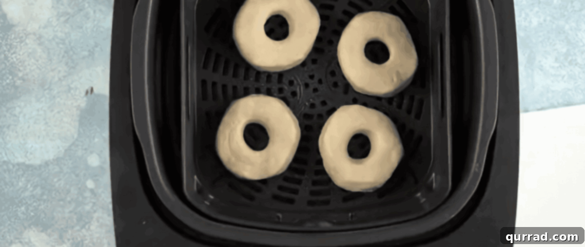 Quick Air Fryer Donut Delight 5 Air fryer donuts in the air fryer.