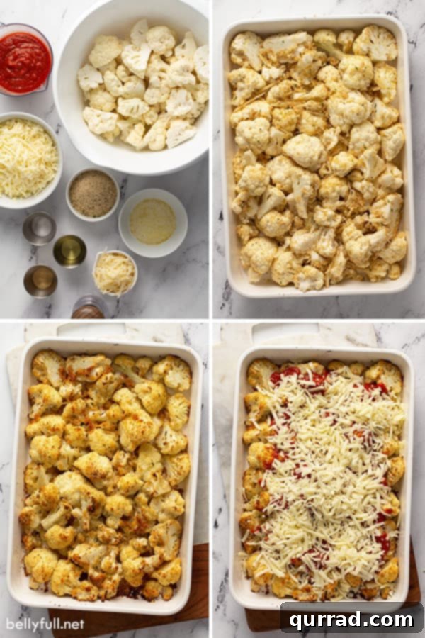 Golden Roasted Parmesan Cauliflower 4 4 picture collage of how to make cauliflower parmesan