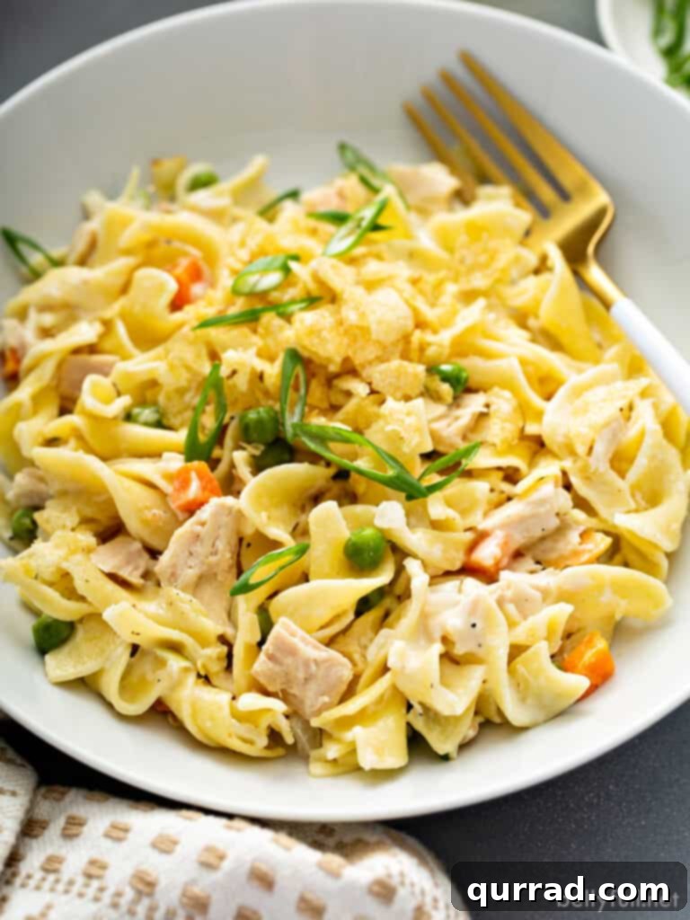 Savory Tuna Noodle Bake 4 tuna casserole portion on white plate