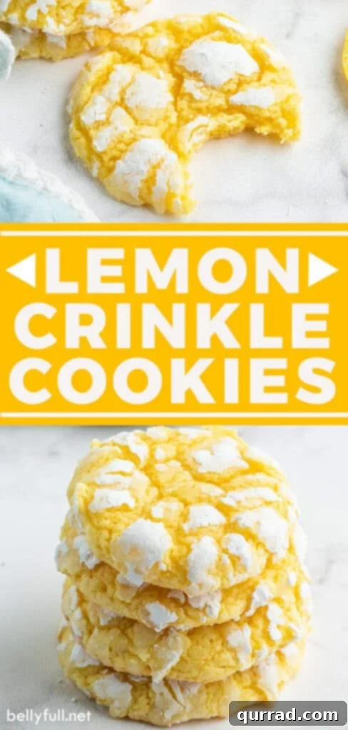 A visually appealing pin image for the Lemon Crinkle Cookies recipe, featuring a close-up of the cookies and vibrant lemon slices, designed for Pinterest.