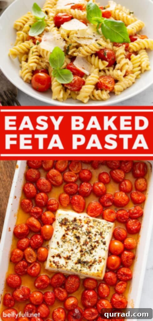 Creamy Tomato Feta Pasta Bake 8 pin for baked feta pasta recipe