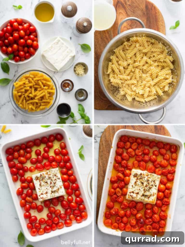 Creamy Tomato Feta Pasta Bake 5 4 picture collage of how to make baked feta pasta with tomatoes