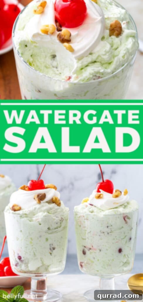 Pistachio Cloud Salad 7 Pinterest pin image for Watergate Salad recipe, showcasing the finished dish.