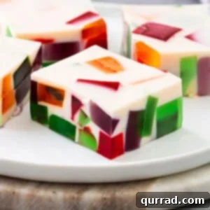 Close up image of Broken Glass Jello squares on a plate