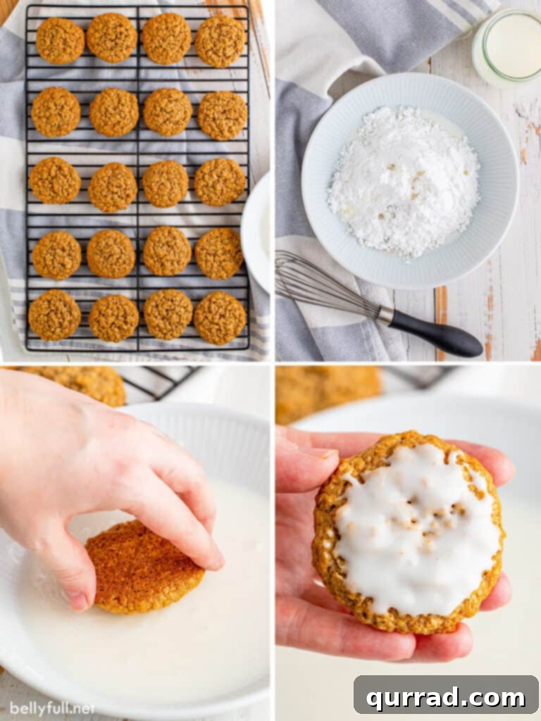 Frosted Cinnamon Oat Cookies 4 4 picture collage of how to make ice oatmeal cookies