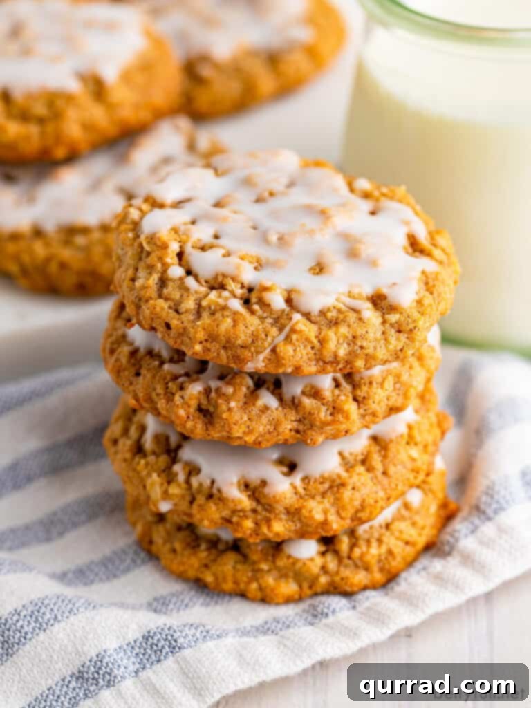 Frosted Cinnamon Oat Cookies 5 stack of 4 homemade iced oatmeal cookies