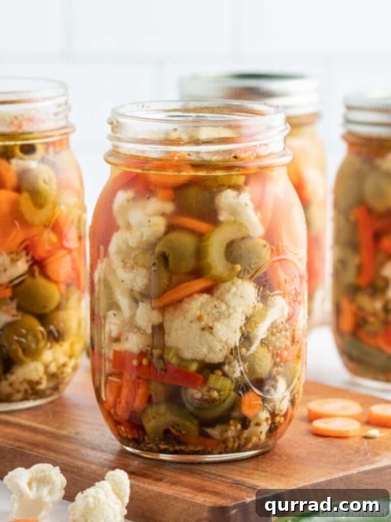 Giardiniera: The Zesty Vegetable Relish 2 Homemade Giardiniera in glass jar