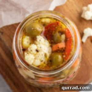overhead picture of Giardiniera in glass jar