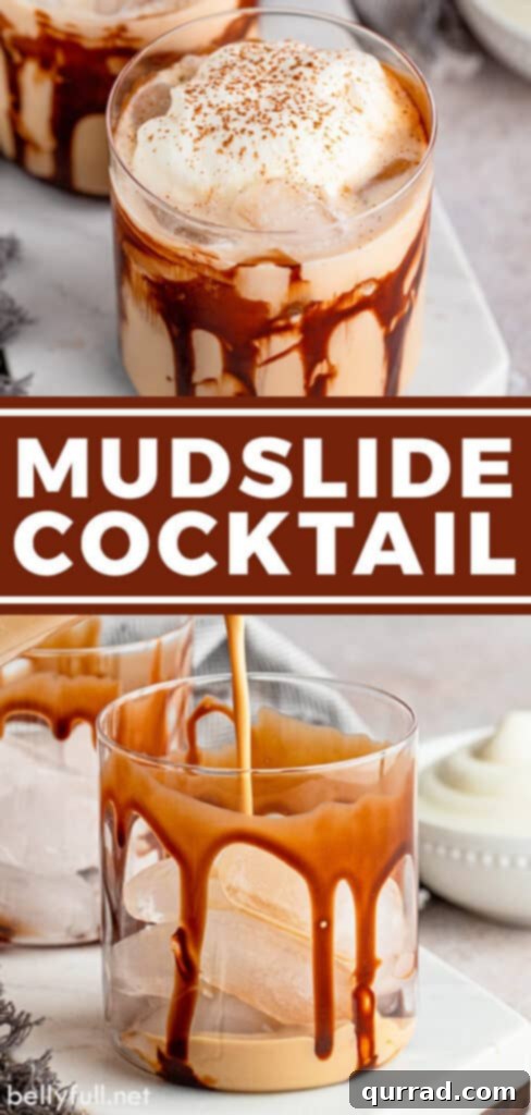 Promotional image inviting readers to pin the Mudslide cocktail recipe to Pinterest for future reference