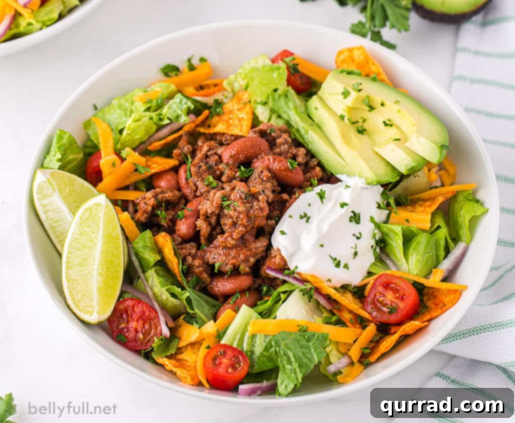 Doritos salad with ground beef in bowl