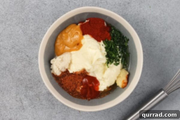 ingredients for remoulade sauce in mixing bowl