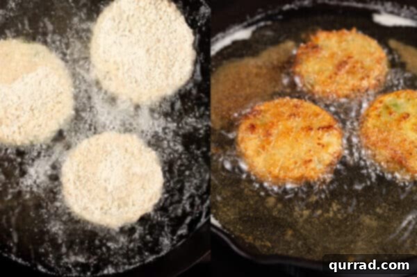 fried green tomatoes in oil in skillet