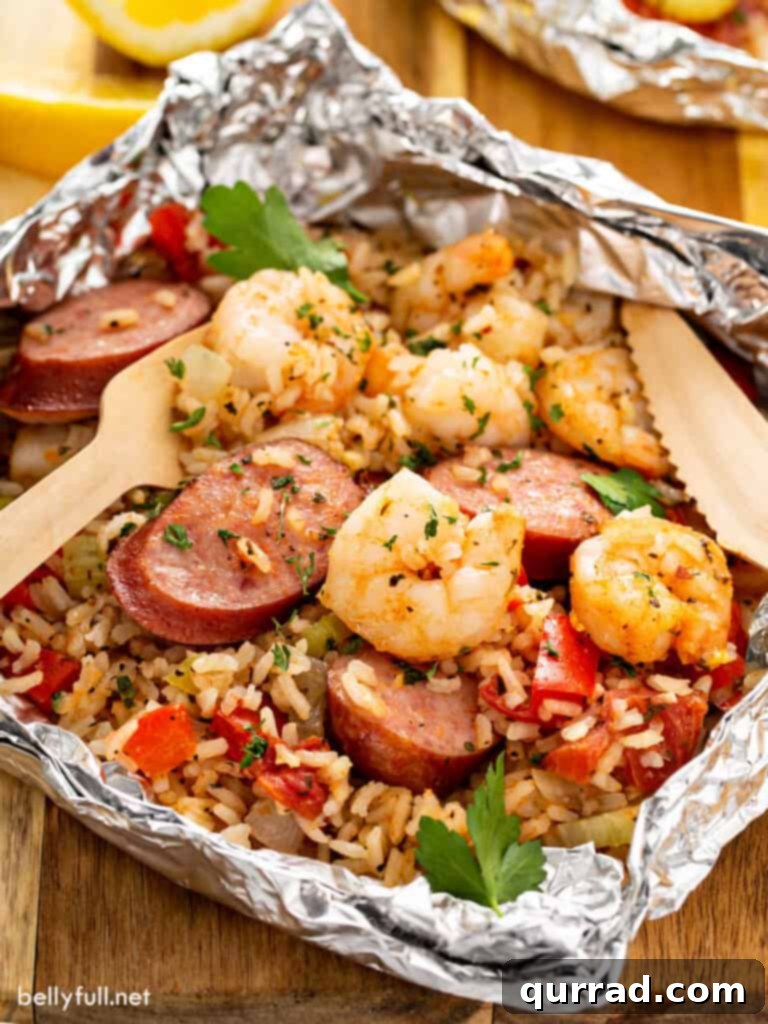 close up cooked Jambalaya in foil
