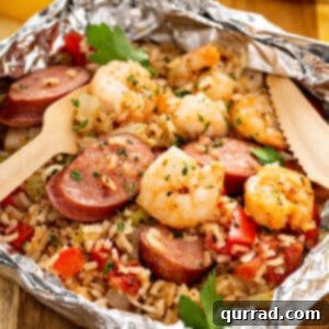 close up cooked Jambalaya in foil