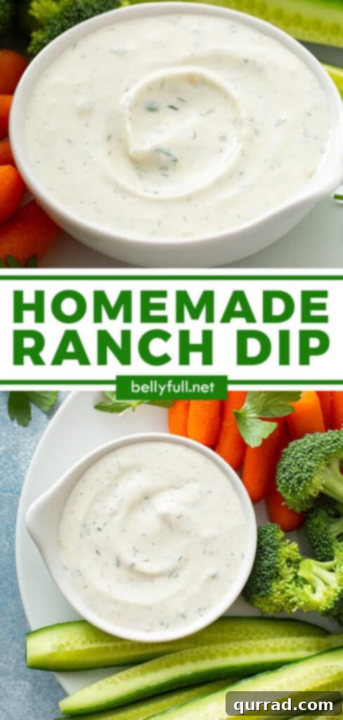 Pin for homemade ranch dip recipe, showing a vibrant spread of the dip and fresh vegetables.