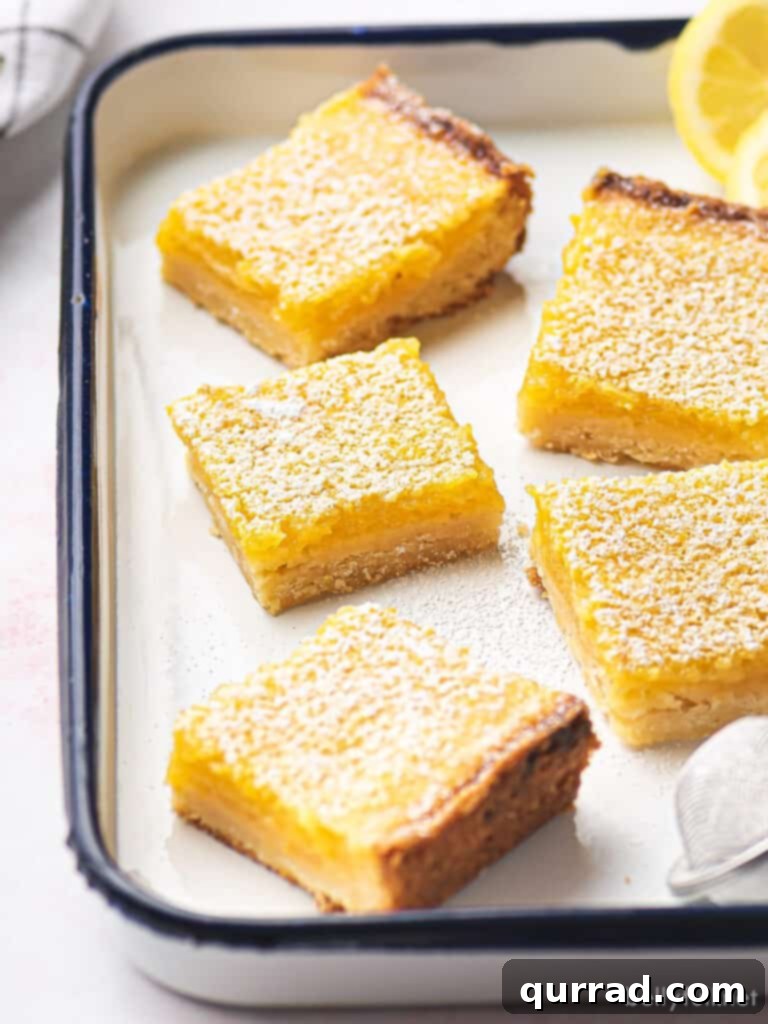 Zesty Lemon Bars 5 lemon bars on serving tray