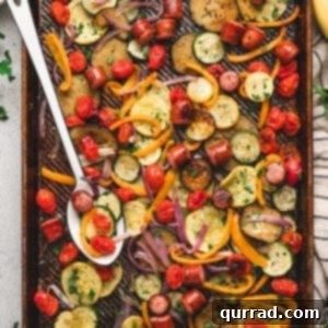 Overhead view of sheet pan ratatouille