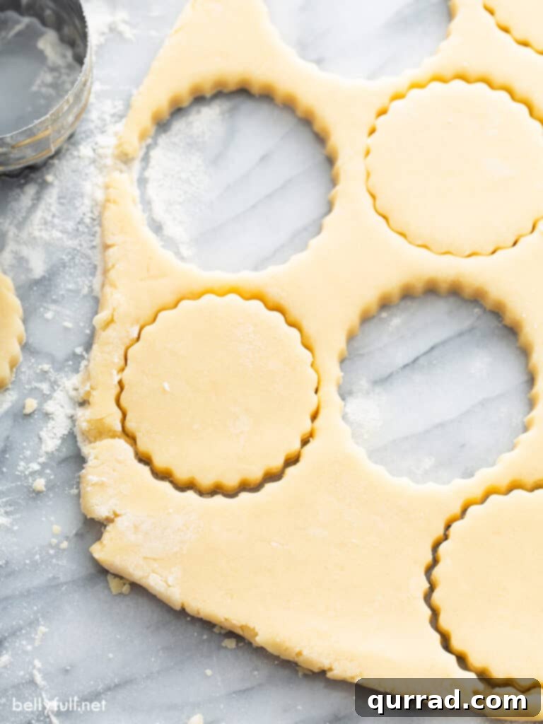 Raw cookie dough with various shapes cut out, ready for baking