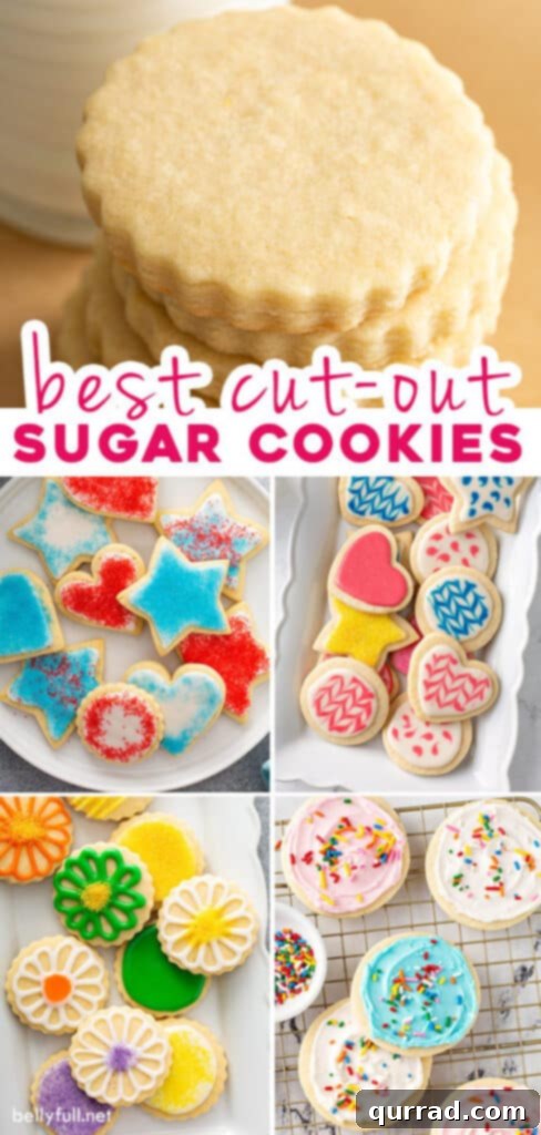 Pinterest graphic promoting the cut-out sugar cookie recipe with a styled image