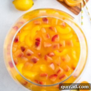 Sunburst Fruit Medley 5 overhead punch bowl filled with fruit punch and strawberry fruit ice cubes