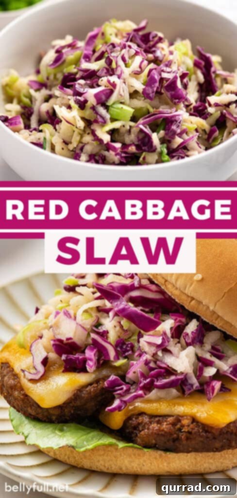 Crimson Cabbage Crunch 5 A vertical pin image for the red cabbage slaw recipe, featuring the finished dish.