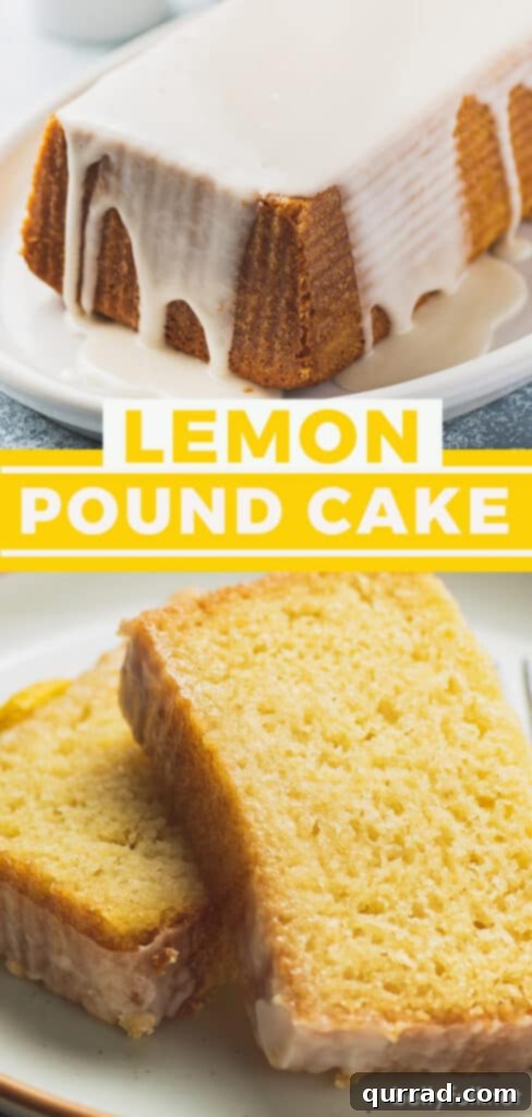 Zesty Lemon Bliss Loaf 6 A vibrant Pinterest pin image for lemon pound cake recipe, featuring a beautifully glazed loaf.