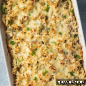 A baking dish of chicken alfredo bake