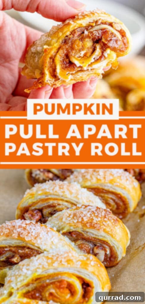 Cozy Pumpkin Pull-Apart Buns 7 Pinterest pin graphic for the Pumpkin Pull-Apart Roll recipe, featuring an overhead shot of the baked pastry with glaze, enticing viewers to save and try the recipe.