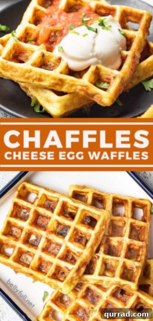 Fiesta Chaffles 6 A visually appealing image designed for Pinterest, featuring a stack of Tex-Mex Chaffles and text overlay promoting the recipe, ideal for sharing.