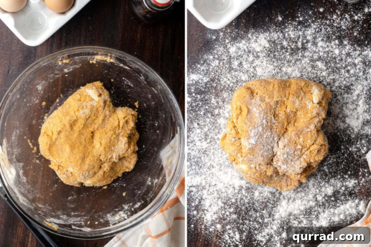 Scone dough on a lightly floured surface ready for kneading