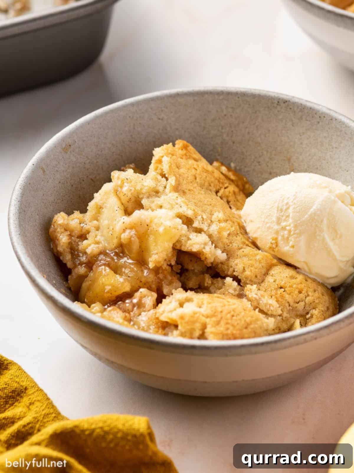 Sweet Cinnamon Apple Cobbler 4 A bowl of freshly baked easy apple cobbler, steamy and golden