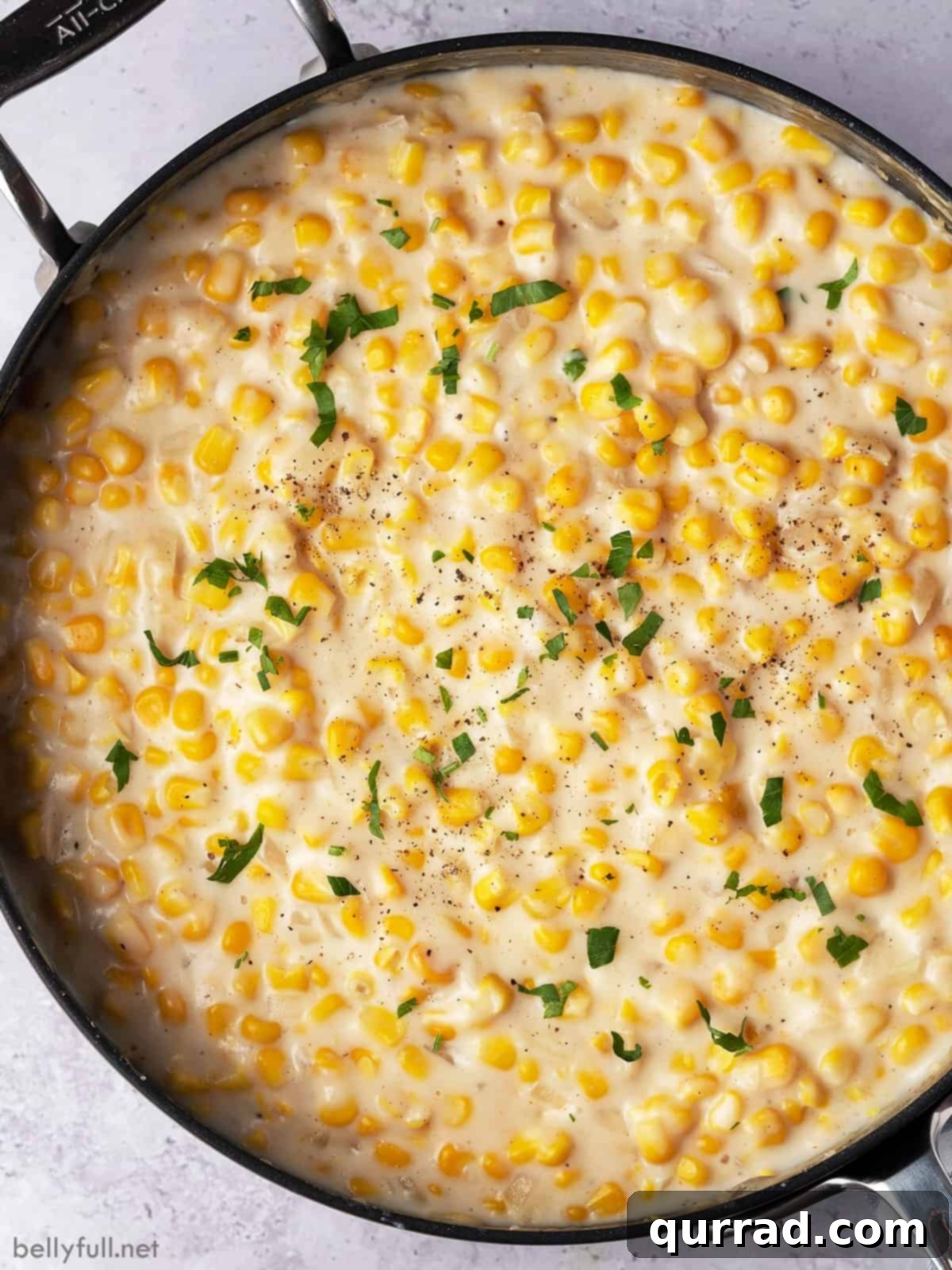 Golden Harvest Cream 2 A skillet of homemade creamed corn, rich and golden.