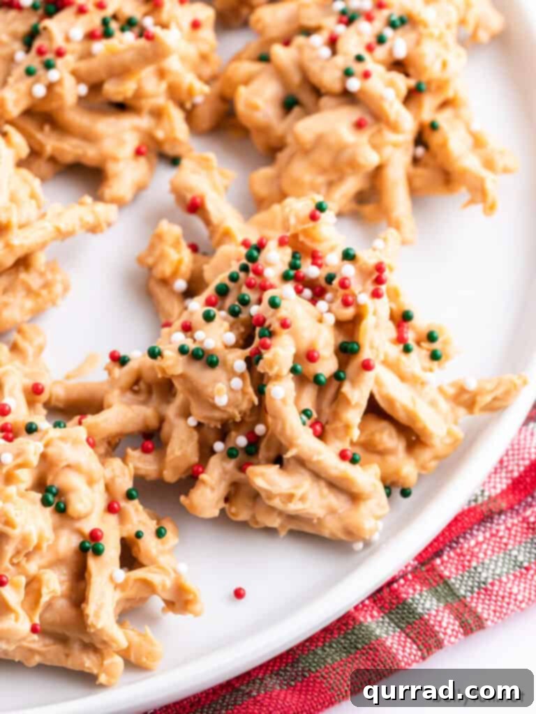 close up haystack cookies with red and green sprinkles